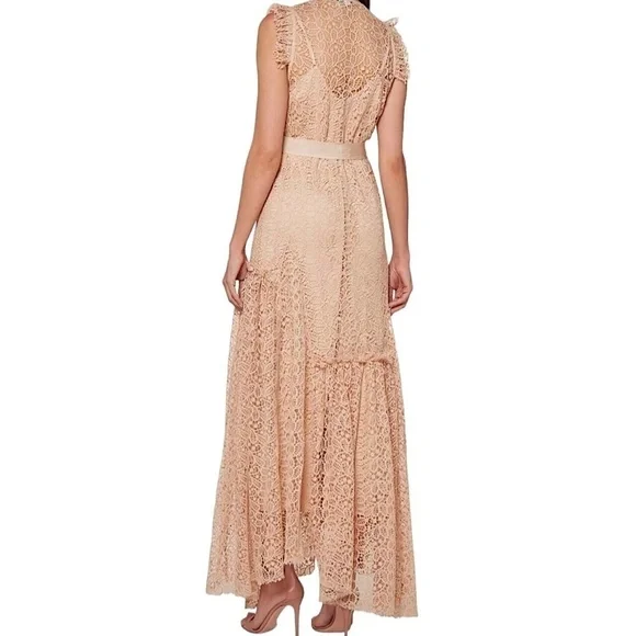 ALICE MCCALL Reflection Lace Maxi Dress Asymmetrical Hem Peach Nude